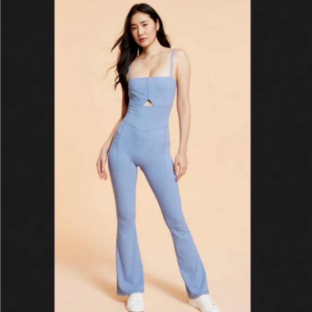 Blogilates Sleek Square-Neck Lavender Purple Spaghetti Strap Jumpsuit 1x